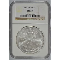 2004 AMERICAN SILVER EAGLE, NGC MS-69!