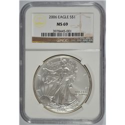 2006 AMERICAN SILVER EAGLE, NGC MS-69!
