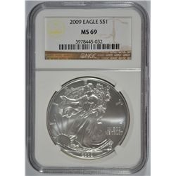 2009 AMERICAN SILVER EAGLE, NGC MS-69!