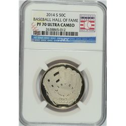 2014 BASEBALL HALL OF FAME PROOF HALF DOLLAR, NGC PROOF-70 ULTRA CAMEO