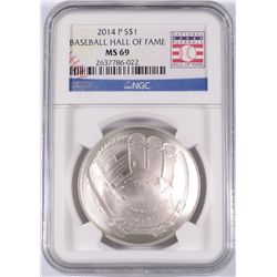 2014 BASEBALL HALL OF FAME SILVER DOLLAR, NGC MS-69!  WOW!!