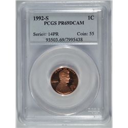 1992-S PROOF LINCOLN CENT PCGS PR-69 DCAM