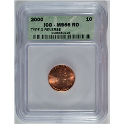 2000 LINCOLN CENT ICG MS-66 RD (TYPE 2 REVERSE)