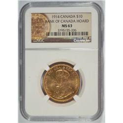 1914 $10 CANADIAN GOLD NGC MS-63 FROM BANK OF CANADA HOARD!