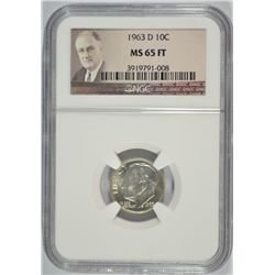 1963-D ROOSEVELT DIME, NGC MS-65 FULL TORCH!