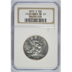 1925-S CALIFORNIA COMMEM HALF DOLLAR NGC MS-63