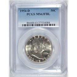 1954-D FRANKLIN HALF DOLLAR, PCGS MS-63 FBL