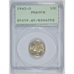 1942-D MERCURY DIME PCGS MS-65 FB OLD GREEN HOLDER