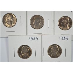 (5) 1949 JEFFERSON NICKELS CHOICE BU