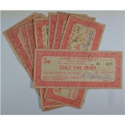 (10) 1933 CLAY COUNTY KANSAS (DEPRESSION SCRIP) FIVE CENTS