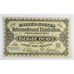 1876 US INTERNATIONAL EXHIBITION (NO OVERPRINT, BLUE SERIAL #) CU