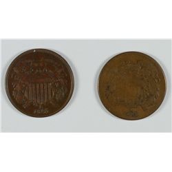 (2) 1865 TWO CENT PCS