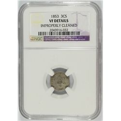 1853 THREE CENT SILVER NGC VF DETAILS