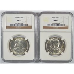 1949-D, 54-S FRANKLIN HALF DOLLARS NGC MS-61