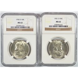 1950-D, & 51-D FRANKLIN HALF DOLLARS NGC MS-62