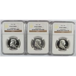 LOT OF ( 3 ) 1961 FRANKLIN HALF DOLLARS, NGC PROOF-66 CAMEO