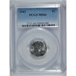 1943 LINCOLN "STEEL" CENT, PCGS MS-66