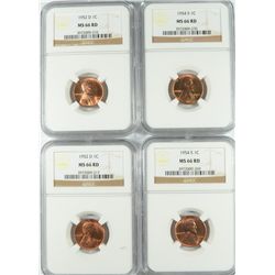 2 1952-D, 2 54-S LINCOLN CENTS NGC MS-66RD