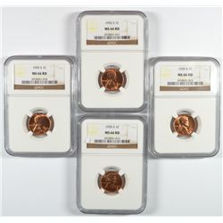 LOT OF ( 4 ) 1954-S LINCOLN CENTS, NGC MS-66 RED