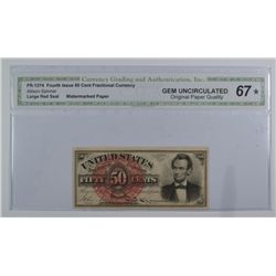 1863 FIFTY CENT US FRACTIONAL NOTE CGA 67 (STAR) GS BID=$2375