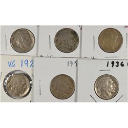 (6) BUFFALO NICKELS (13 I, 16, 17, 27-S, 35-D, 36-D)