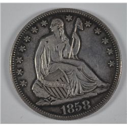 1858 SEATED HALF DOLLAR XF-40