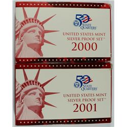 2000 AND 2001 U.S. SILVER PROOF SETS IN NICE ORIGINAL PACKAGING
