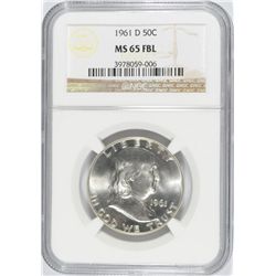 1961-D FRANKLIN HALF DOLLAR, NGC MS-65 FBL RARE!!!