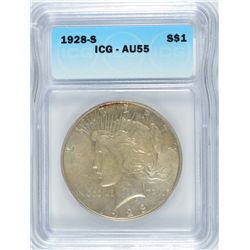 1928-S PEACE DOLLAR ICG AU-55