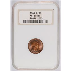 1941-D LINCOLN CENT NGC MS-67! RED! RARE!!