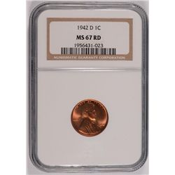 1942-D LINCOLN CENT, NGC MS-67 RED!  RARE!!