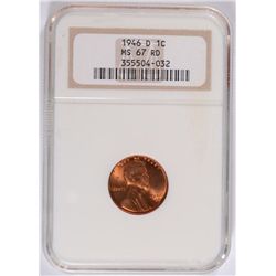 1946-D LINCOLN CENT, NGC MS-67 RED!  RARE!!