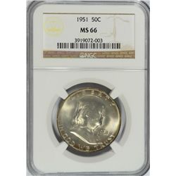 1951 FRANKLIN HALF DOLLAR, NGC MS-66 !!
