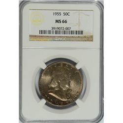 1955 FRANKLIN HALF DOLLAR, NGC MS-66!