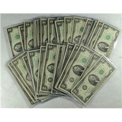 50 PCS - $2.00 GREEN SEAL FRN NOTES CIRCULATED