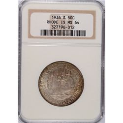 1936-S RHODE ISLAND COMMEN HALF DOLLAR NGC MS-64