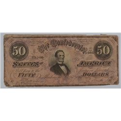1864 $50 CONFEDERATE STATES OF AMERICA NOTE