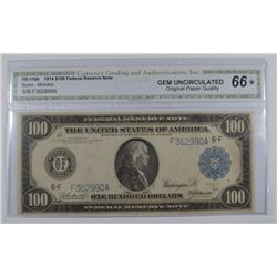 1914 $100 FEDERAL RESERVE NOTE CGA 66 (STAR)