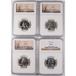 4 1963 WASHINGTON QUARTERS ALL NGC PROOF 66