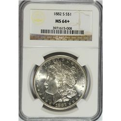 1882-S MORGAN SILVER DOLLAR, NGC MS-64+  LOOKS MS-65!