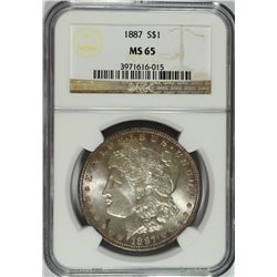 1887 MORGAN SILVER DOLLAR, NGC MS-65 GEM !!