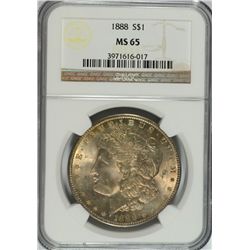1988 MORGAN SILVER DOLLAR, NGC MS-65 GEM, SUPERB!