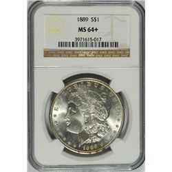 1889 MORGAN SILVER DOLLAR, NGC MS-64+  LOOKS MS-65