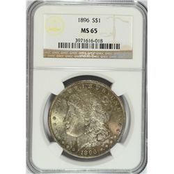 1896 MORGAN SILVER DOLLAR, NGC MS-65 GEM, SUPERB!  RAINBOW COLORS!