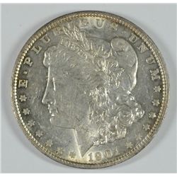 1901 MORGAN SILVER DOLLAR, AU-58