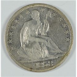 1858 SEATED HALF DOLLAR VF+