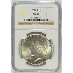 1922 PEACE DOLLAR NGC MS-63