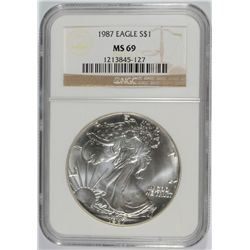 1987 SILVER AMERICAN EAGLE NGC MS-69