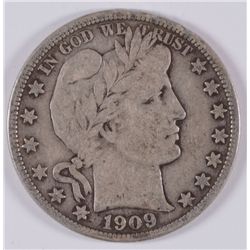 1909 BARBER HALF DOLLAR, VF  rim dings