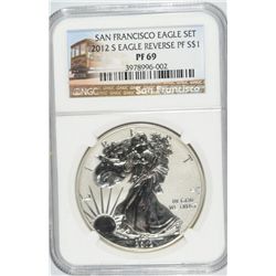 2012-S $1.00 SILVER EAGLE REVERSE PROOF. NGC PROOF-69   TROLLEY LABEL